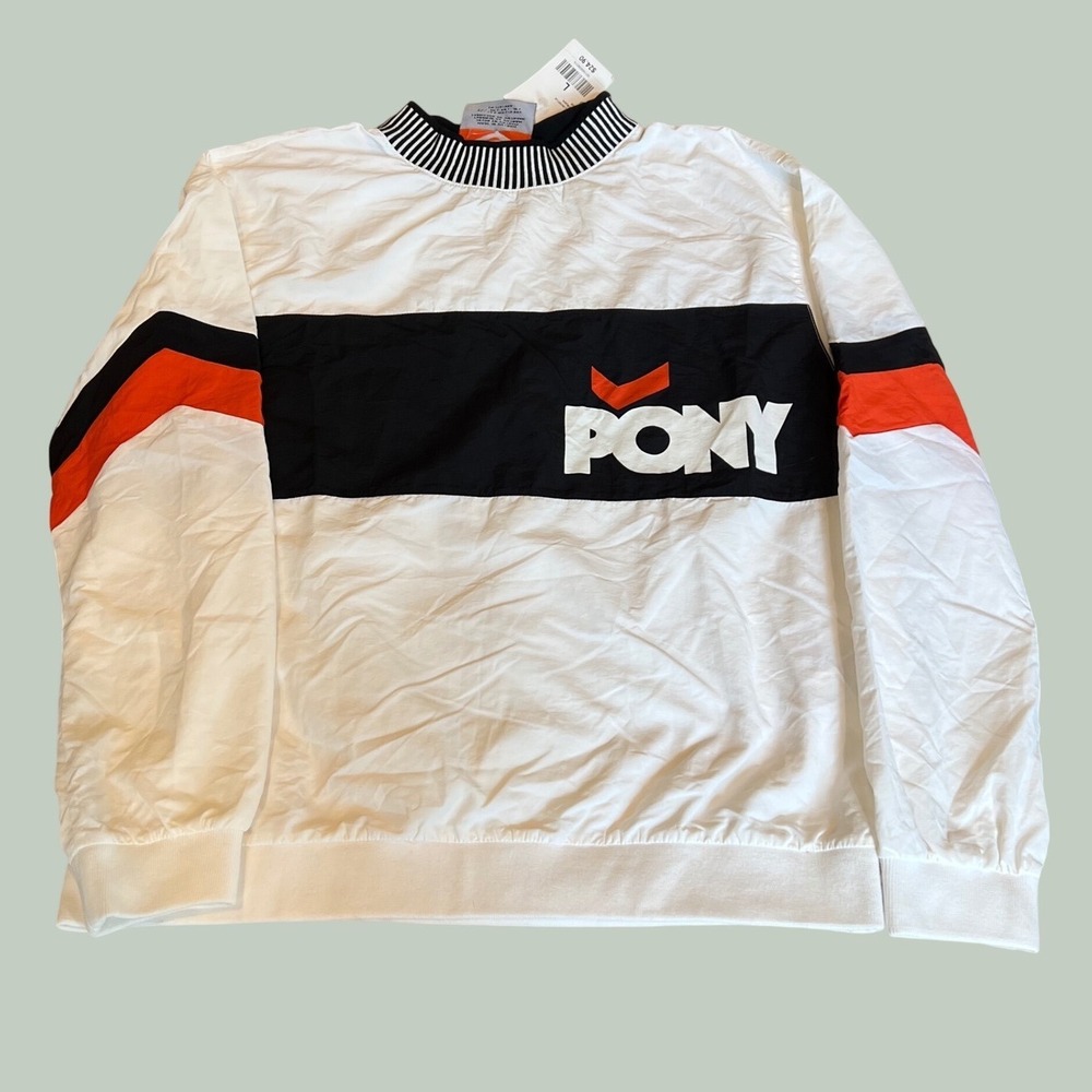 PONY x Forever 21 Mens Large Windbreaker Pullover White Black Orange Mock Neck